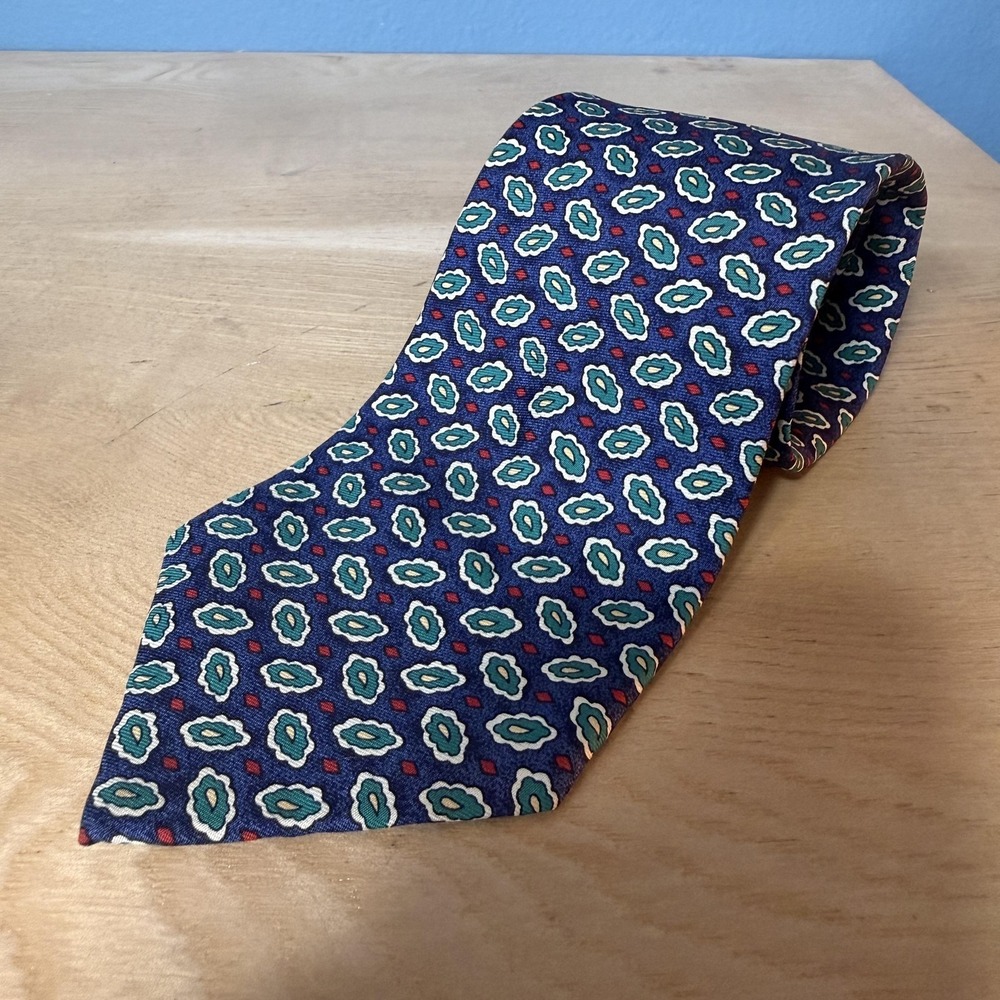 Polo By Ralph Lauren Tie Mens One Size Blue Geometric Silk Made By Hand Necktie
